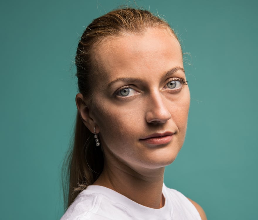 Tennis player Petra Kvitová against a turquoise background. June 2019