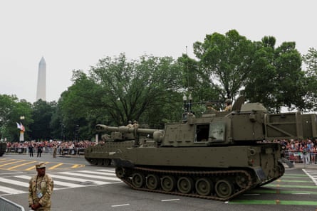 A Paladin self-propelled howitzer passes during the first major military parade held in the US capital since after the first Gulf War of 1991.