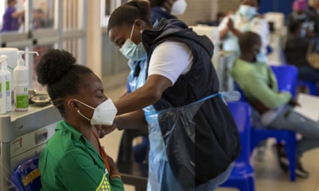 Healthcare worker being vaccinated in a Johannesburg hospital