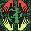 two sets of hands and vines wrapped around an earth