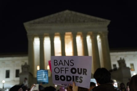 Sign from protester outside US supreme court that say ‘Bans off our bodies’