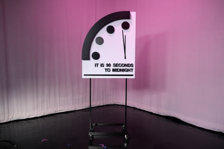 The Bulletin of the Atomic Scientists announces the Doomsday Clock is at 90 seconds to midnight, January 2024.