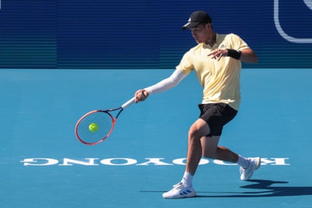 Wu Yibing in action during the Kooyong Classic in Melbourne.