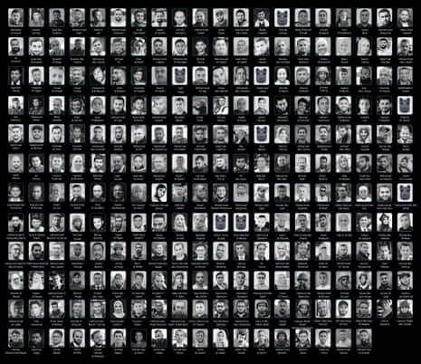 A composite image of 238 journalists killed in Israeli attacks on Gaza