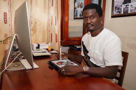 Spire in his office