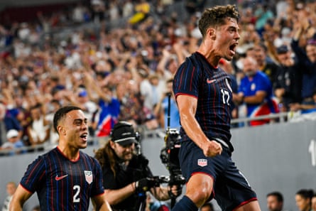 Sebastian Berhalter celebrates a goal.