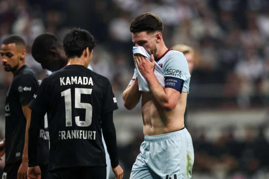 Eintracht Frankfurt v West Ham: Europa League semi-final, second leg – live! | Europa League 4 Declan Rice goes into the book.