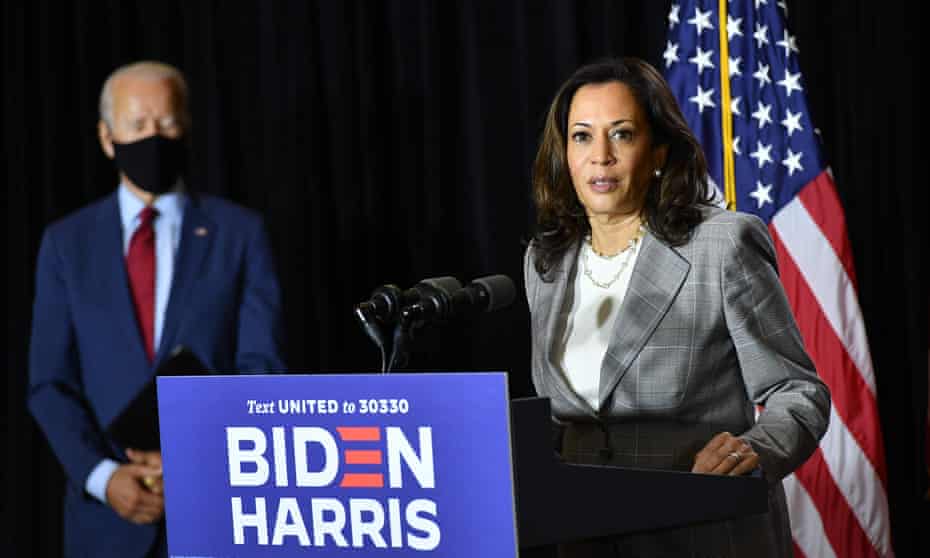 Kamala Harris speaks alongside Joe Biden in Wilmington, Delaware, on 13 August 2020. 