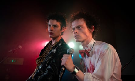 Rotten to the core: (from left) Louis Partridge as Sid Vicious and Anson Boon as John Lyndon in the Danny Boyle mini-series Pistol.