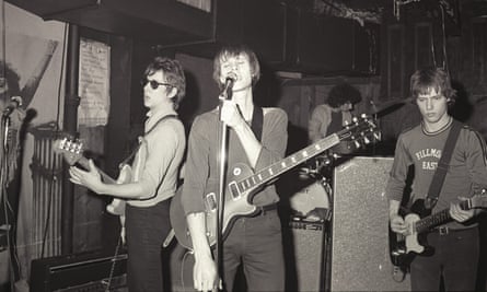 TV appearance on CBGBs, New York, 1975: from left Richard Hell, Tom Verlaine, Billy Ficca (on drums) and Richard Lloyd.