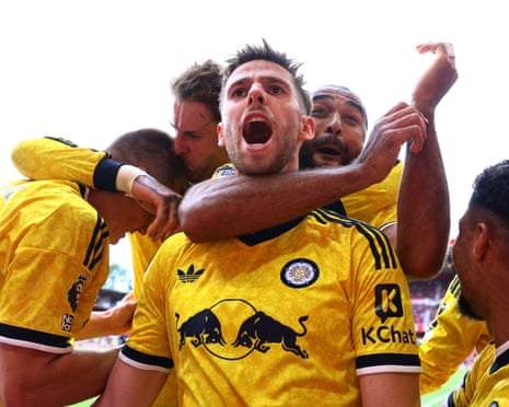 Anton Stach celebrates scoring for Leeds at Nottingham Forest