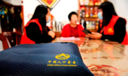 Census workers collect information in China’s eastern Shandong province.