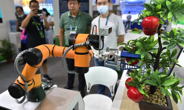 A fruit-picking robot at a tech fair in Nanjing, China, in September 2020.  