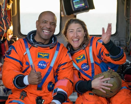 Victor Glover (L), Artemis II pilot, and NASA astronaut Christina Koch, Artemis II mission specialist.