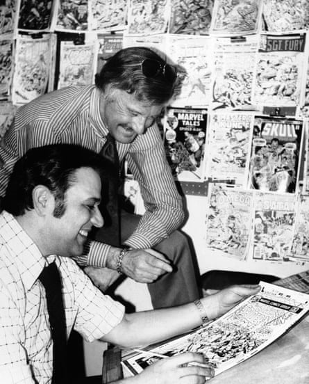 Stan Lee, John RomitaStan Lee, standing, publisher of Marvel Comics, discusses a Spiderman comic book cover with artist John Romita at Marvel headquarters in New York on Jan. 10, 1976. Marvel Comics are the worlds largest seller of comic books. Comic books are big business. More than 200 million are sold in the United States each year. Lee feels the human qualities of his protagonists endear them to readers. (AP Photo)