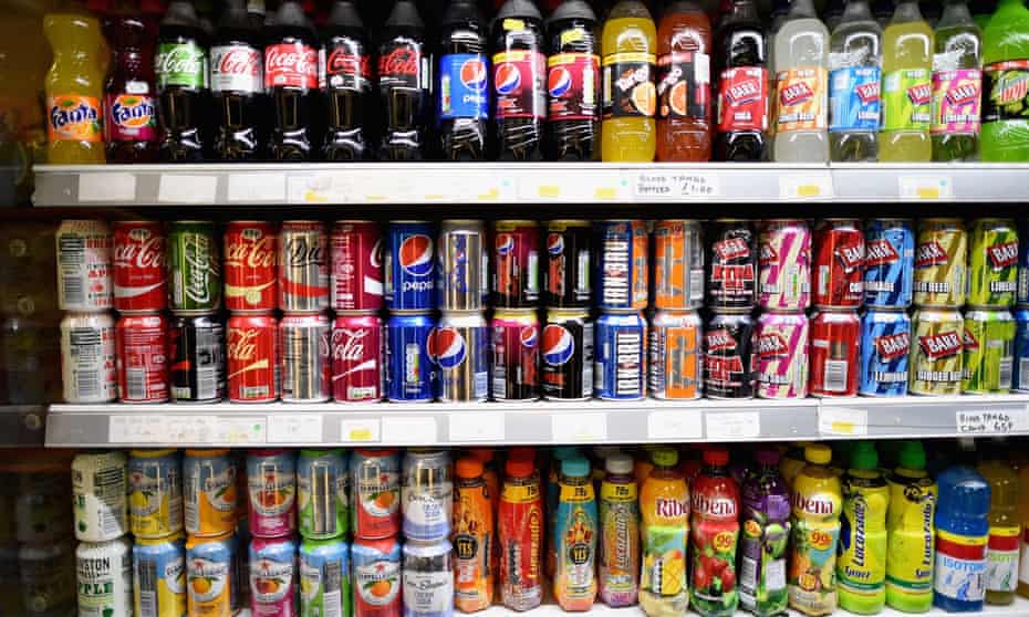 Soft drinks on the shelf in a shop.