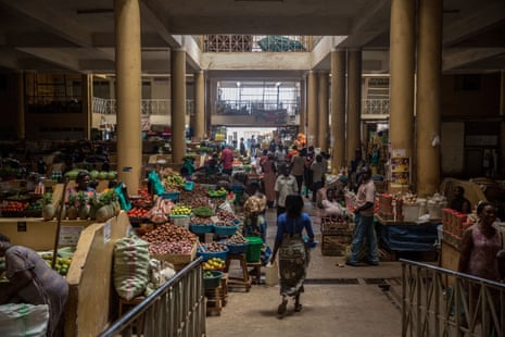 Food vendors working at the Gulu market during Uganda’s coronavirus lockdown