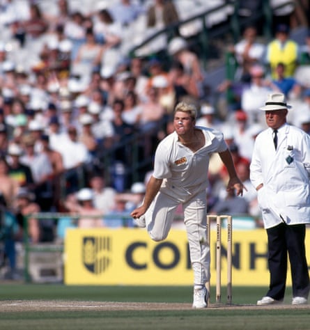 Shane Warne bowling for Australia during the 1st Test match at Old Trafford in 1993.