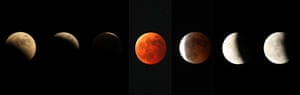 A composite image of the total lunar eclipse seen from the city of Gwangju, south-west South Korea