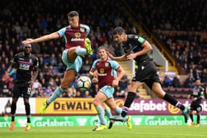 Scott Dann of Crystal Palace misses the target with a header late in the game for a chance to draw with Burnley at Turf Moor. The Clarets won 1-0 thanks to Chris Wood’s 169 second early strike.