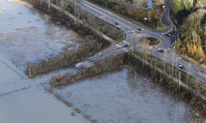 The flood waters of the Snoqualmie River cover NE 124th Street just off State Route 203 in this aerial photo in Novelty, Washington, last week.