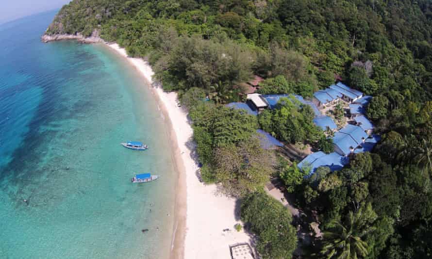 Aerial view of Bubbles Dive Resort in Perhentian Besar, Malaysia.