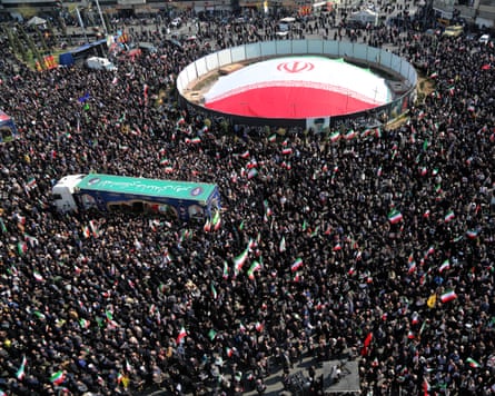 Aerial view of a large crowd of people.