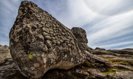 One of the 300-million-year-old pedras boroas (birthing stones) in Arouca Geopark.