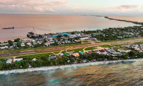 An aerial view of the international airstrip in Funafuti