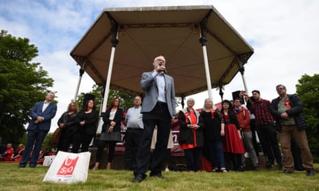 Jeremy Corbyn addresses a European election campaign rally in Bootle.