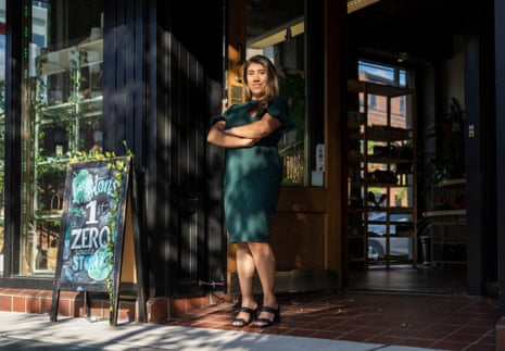 Maria Vasco stands in front of her zero-waste store in Boston.
