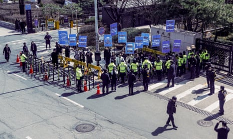 People protest against the conflicts in Ukraine and the Middle East outside the foreign ministry in Seoul, as US secretary of state Antony Blinken visits South Korea.