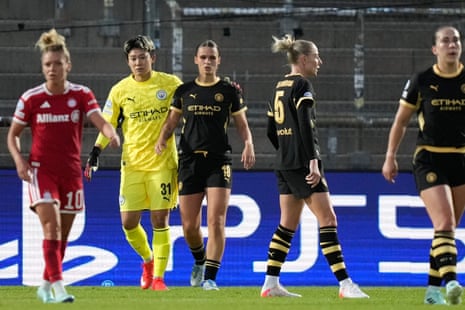 Manchester City goalkeeper Ayaka Yamashita conforts teammate Kerstin Casparij after she scored an own goal.