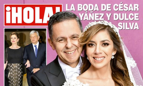 The front page of ¡Hola! with Amlo’s ally César Yáñez and his wife Dulce Silva. Amlo and his wife Beatriz Gutiérrez Müller are in the inset.