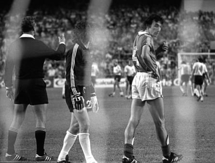 France’s Maxime Bossis trudges away after West Germany’s Harald Schumacher saved his penalty during the sides’ 1982 World Cup semi-final shootout