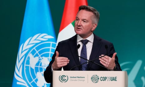 Chris Bowen, Australia’s climate change and energy minister, speaks at the Cop28 climate summit in Dubai