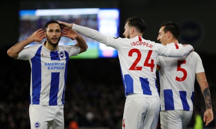 Florin Andone celebrates after scoring for the second game in succession.