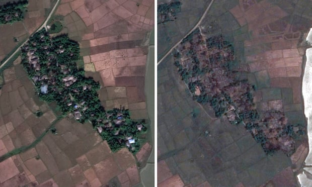 The village of Maw in Rohingya in 2017 and 2018