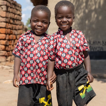 The twin brothers Chimwemwe 3 (on left side) and Chikondi 3, sons of Phillip Witness Zakayu. Phillip comes from Gwengwe village, Salima, Malawi. He is a beneficiary of Toilet twinning project implemented by Tearfund partner, AG Care.