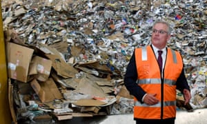 Australian prime minister Scott Morrison tours the Visy recycling facility in Brisbane on 12 October 2020