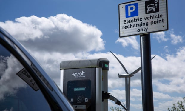 Electric vehicle charging station in Ingliston, Scotland.
