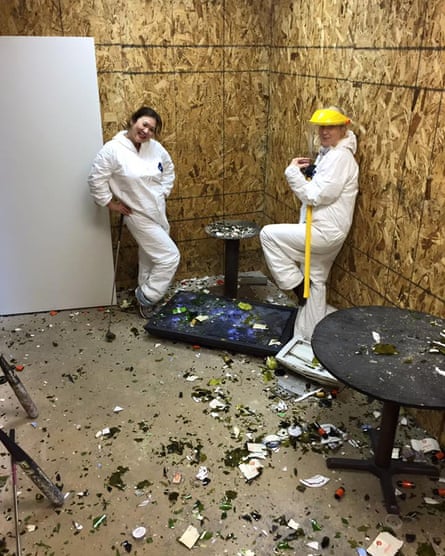 Two of Baker’s clients in the Tantrums LLC rage room