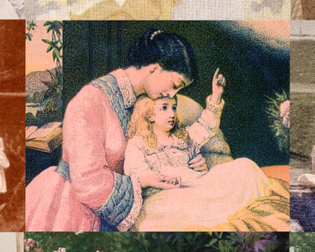 Illustration of a woman hugging a younger girl in a maternal fashion