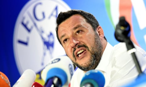 The Italian deputy prime minister and League party leader, Matteo Salvini, speaks on European election night.Italian Deputy Prime Minister and leader of far-right League party Matteo Salvini speaks during his European Parliament election night event in Milan