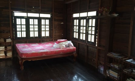 A simple homestay bedroom near the temple
