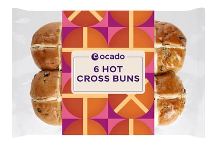 Ocado Hot Cross Buns in a branded packet