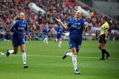 Beever-Jones of Chelsea celebrates scoring.