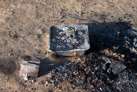 The charred remains of a disposable barbecue left next to the Jubilee River in Dorney, Buckinghamshire.