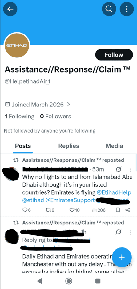 X post from fraudsters pretending to be from Etihad
