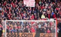 A Nottingham Forest fans' banner in the game against Manchester City says: 'Premier League: for the few, not the many'